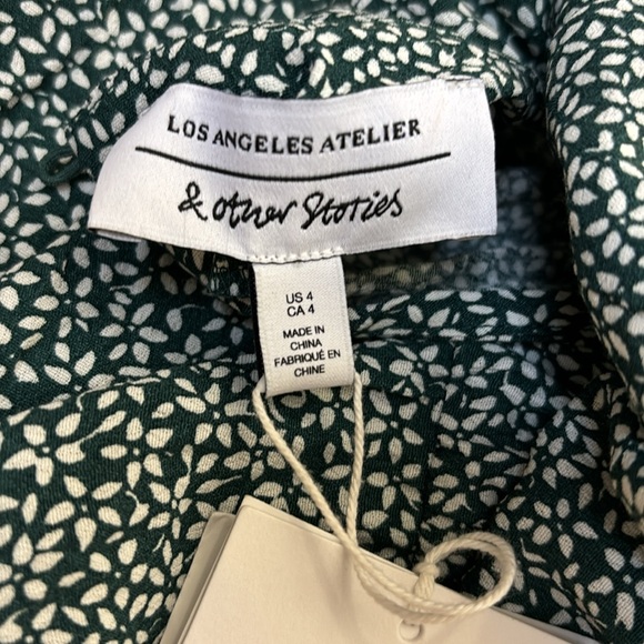 NWT & Other Stories Batwing Sleeve Ruffle Mini Dress in Green Print Size 4 - Picture 9 of 10